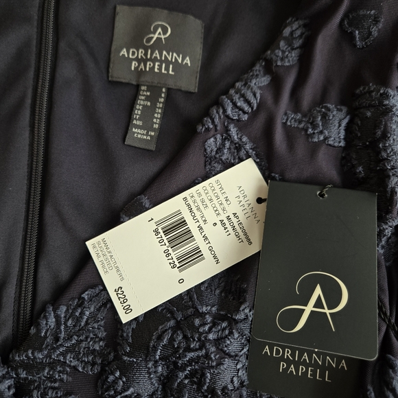 Adrianna Papell Floral Burnout Velvet Long Blouson Gown In Midnight Blue  Boho - Picture 6 of 15